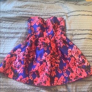 Cobalt blue and floral dress with mesh detailing